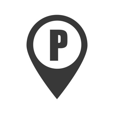 Harita, doğrusal simgenin içindeki otoparkı gösteriyor. İnce çizgili çizim. Otopark yeri. Taslak sembol. Vektör izole çizimi.