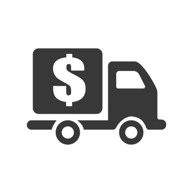 Ücretli dağıtım hizmeti simgesi. Mobil konsept ve web tasarımı için doğrusal biçim işareti. Paket kutusu ve para ana hatlı vektör simgesi. Sembol, logo çizimi. Vektör grafikleri