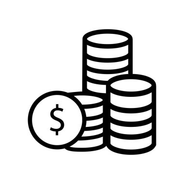 Bir yığın bozuk para, para, nakit. Düz Vektör Simgesi illüstrasyonu. Beyaz arka planda basit bir siyah sembol. Web ve mobil Ui ögesi için Para Yığını, Para, Nakit İşaret Şablonu