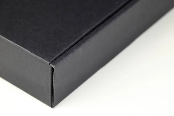 Cierre Esquina Derecha Caja Cartón Cuadrada Negra Para Entrega Paquetes — Foto de Stock