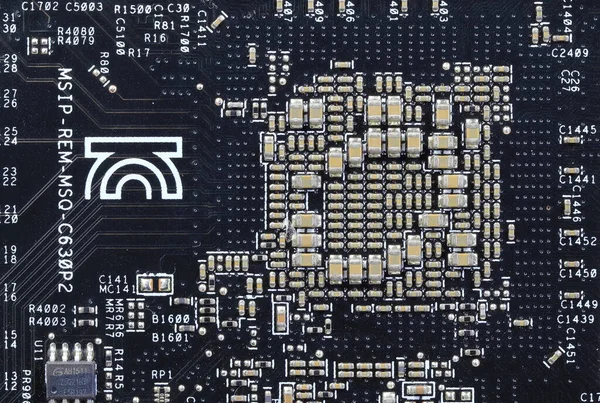 Tablero Circuito Impreso Por Computadora Con Componentes Electrónicos Después Usado — Foto de Stock