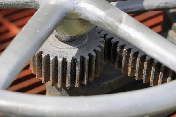Rodas Engrenagem Grandes Com Roda Controle Parte Close Mecânico Engrenagem — Fotografia de Stock