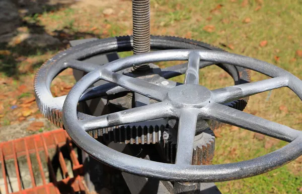 Rodas Engrenagem Grandes Com Roda Controle Parte Close Mecânico Engrenagem — Fotografia de Stock