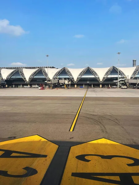 Suvarnabhumi International Airport View Taxibana För Flygplan Vägen För Transport — Stockfoto