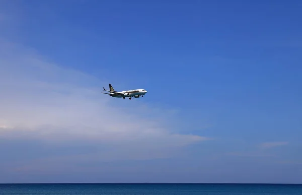 Airliner Passenger Plane Boing 737 Max Landing Airport Next Beach — Stock Photo, Image