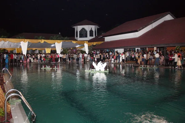 Bogor Indonesia November 2021 Wedding Party Held Swimming Pool Night — Stock Photo, Image