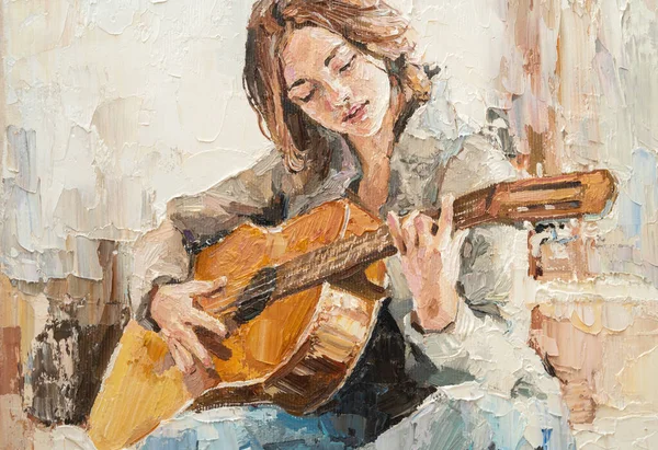 .Flickan spelar gitarr. — Stockfoto