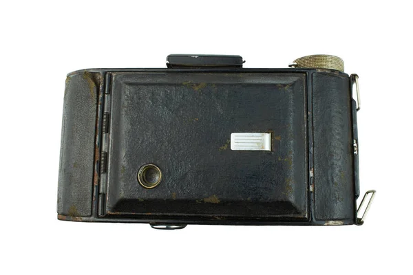 Deri Çantalı Klasik Film Kamerası Beyaz Arkaplanda Izole — Stok fotoğraf
