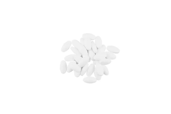 Pile Pillole Bianche Gialle Isolate Sfondo Bianco — Foto Stock
