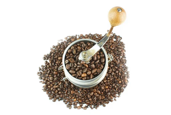 Szlifierka Kawy Ziarnem Kawy Izolowana Białym Zdjęcie Stockowe