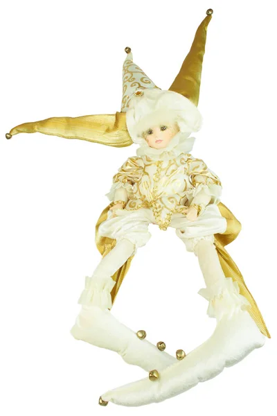 Διακοσμητικός Γελωτοποιός Κούκλα Ξωτικό Απομονωμένη Λευκό Φόντο — Φωτογραφία Αρχείου