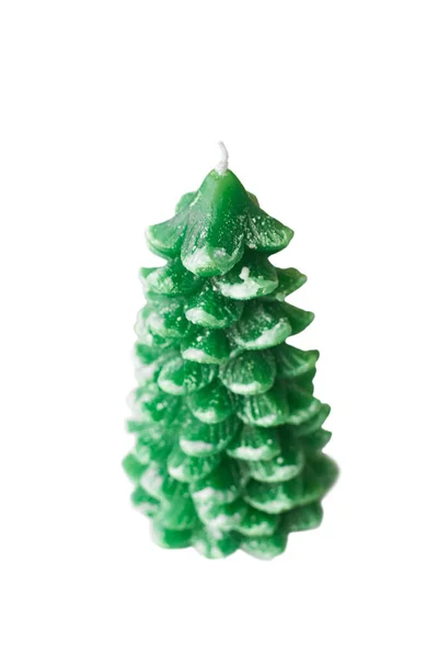 Vela Verde Del Árbol Navidad Aislada Sobre Fondo Blanco — Foto de Stock