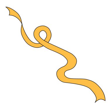 Çizgi film tarzında sarı kurdele. Dekorasyon tasarımı için bant. Beyaz arkaplanda izole edilmiş şirin vektör illüstrasyonu