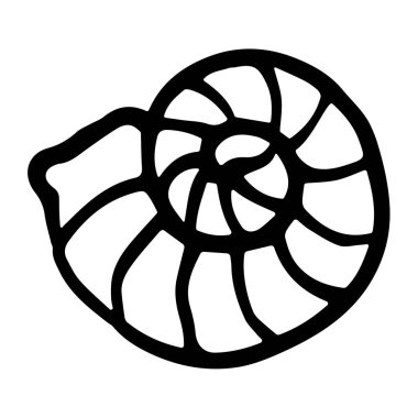 Karalama tarzında vektör salyangoz kabuğu. El yapımı deniz kabuğu beyaz arka planda izole edilmiş. Web tasarımı için yumuşakça sembolü.