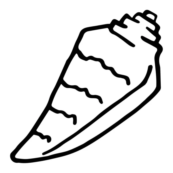 El çizimi vektör çizgili deniz kabuğu karalama tarzında. Beyaz arkaplanda siyah salyangoz kabuğu izole edildi.