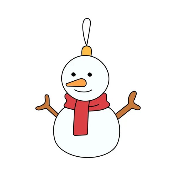 Snowman Christmas Toy Cartoon Style Vector Illustration Isolated White Background — Stock Vector