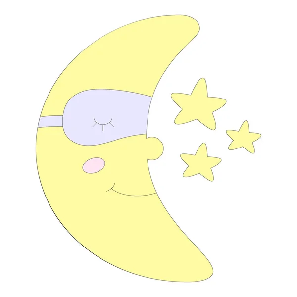Lua Estrelas Ilustração Vetorial Estilo Cartoon Símbolo Bonito Crescente Isolado — Vetor de Stock