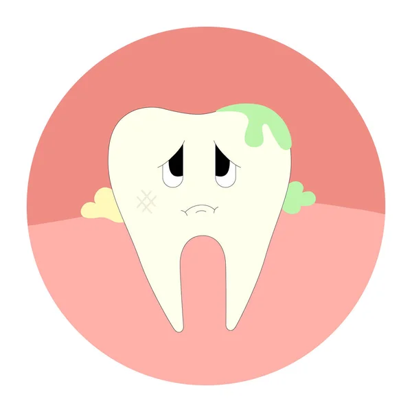 Çizgi film tarzında talihsiz bir diş. Diş fırçalama konusunda vektör illüstrasyon