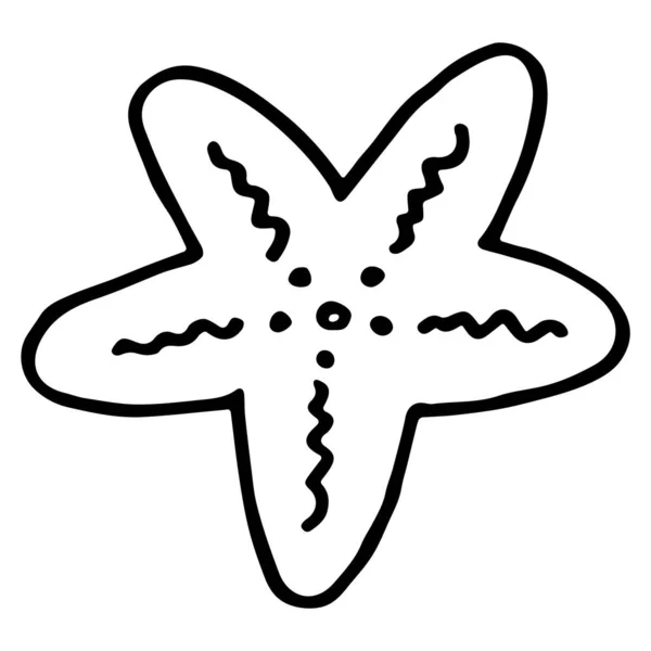 Karalama tarzında tek bir deniz yıldızı elementi beyaz arkaplanda izole edilmiş. El çizimi vektör illüstrasyonu
