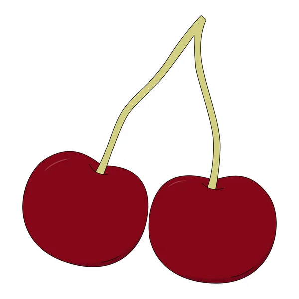 Vektor Ilustrasi Cherry Buah Dalam Gaya Kartun Terisolasi Latar Belakang - Stok Vektor