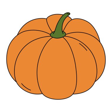 Vector illustration of pumpkin in cartoon style. Symbol of Halloween or harvesting isolated on white background