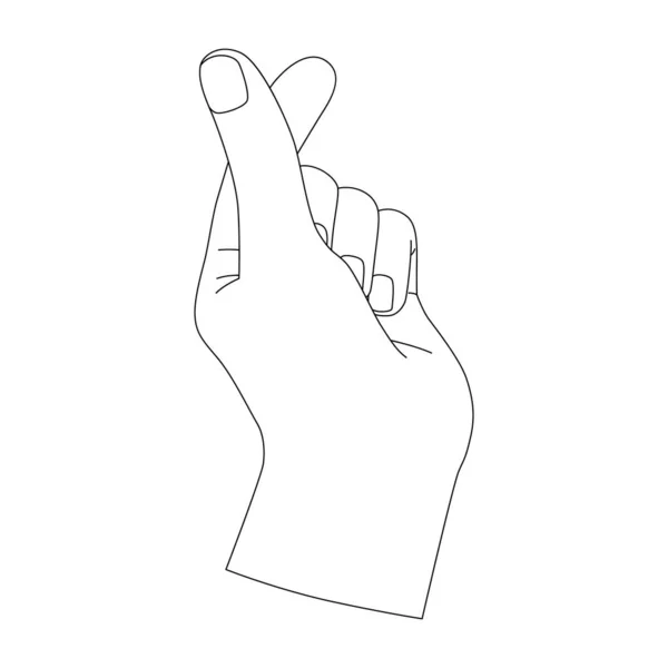 韩国的手指心脏符号 白色背景下心脏与手隔离的矢量线形图解 情人节的图片 和平或支持的象征 — 图库矢量图片