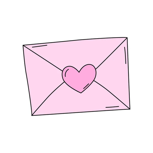 Liebesbekenntnis Einem Rosa Umschlag Mit Herz Zeichentrickvektorillustration Isoliert Auf Weißem — Stockvektor