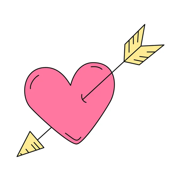 矢を射抜かれた心 白い背景に描かれた漫画のベクトルイラスト 愛と情熱の象徴です バレンタインデー用シール — ストックベクタ