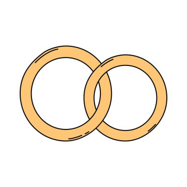 Çizgi film tarzında iki altın alyans. Düğün töreninin sembolü. Beyaz arkaplanda izole edilmiş vektör illüstrasyonu