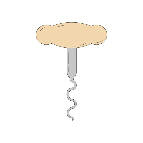 Beyaz arka planda izole edilmiş klasik tirbuşon temsili. Çizgi film tarzında şarap açacağı. Bir bar ya da içki dükkanının sembolü