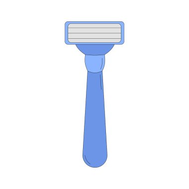 Beyaz arka planda izole edilmiş güvenlik jileti temsili. Çizgi film tarzında modern traş makinesi. Saç kesiminin sembolü