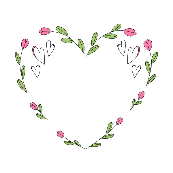 Bingkai Berbentuk Hati Valentine Dengan Bunga Dalam Gaya Kartun Ilustrasi Stok Vektor Bebas Royalti