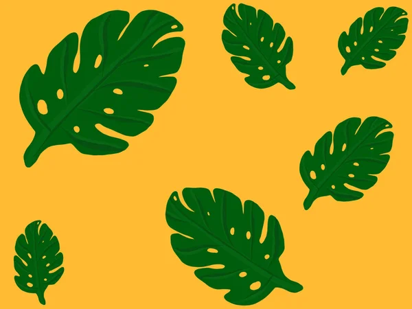 Free Hand Drawing Deep Green Monstera Leaves Different Sizes Saturated — Stock Photo, Image