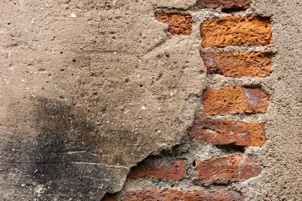 Grunge Marrón Pared Cemento Áspero Con Parte Agrietamiento Muestran Ladrillo — Foto de Stock