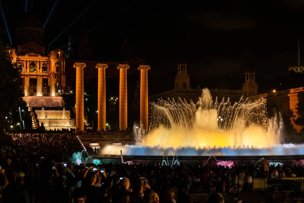 Barcelona España Octubre 2018 Espectáculo Nocturno Colorida Fuente Mágica Frente — Foto de Stock