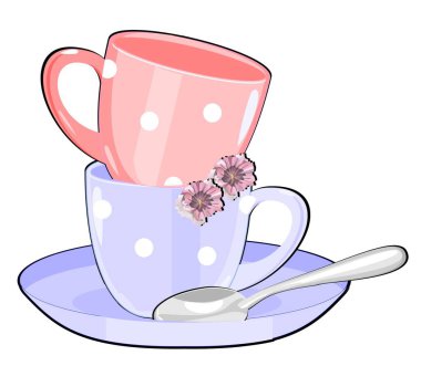 kaşık pembe ve mavi fincanlar