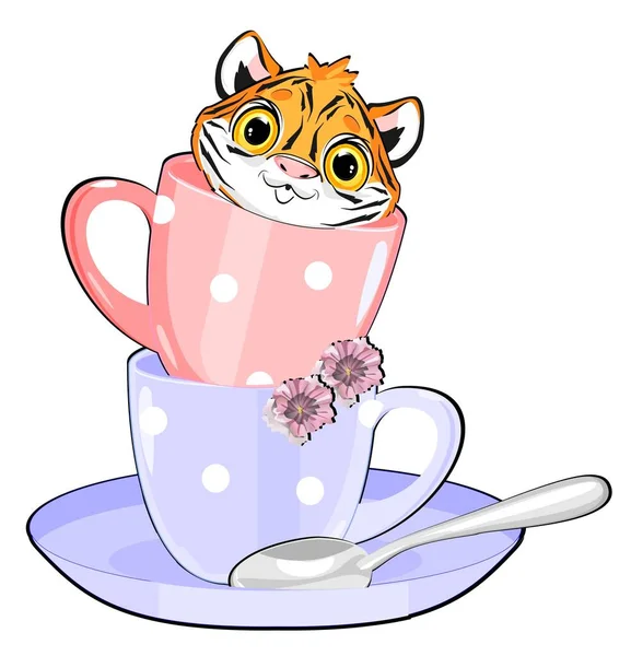 Маленький Тигр Розовой Кружке — стоковое фото