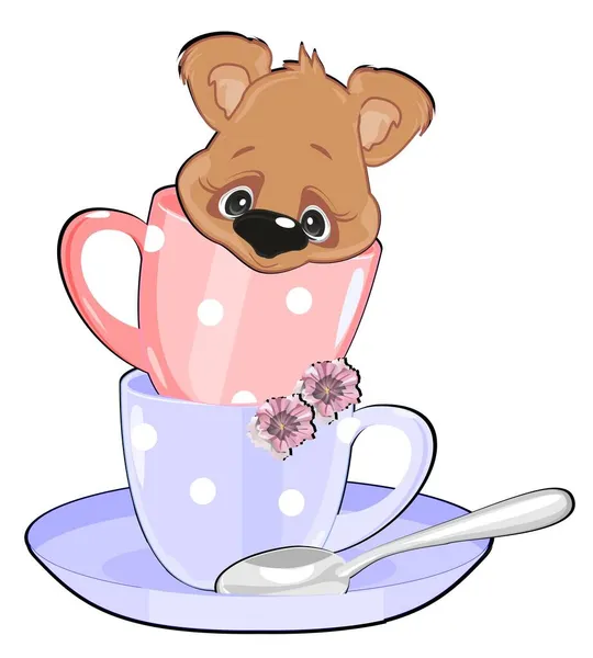 Плюшевый Мишка Розовой Чашке — стоковое фото