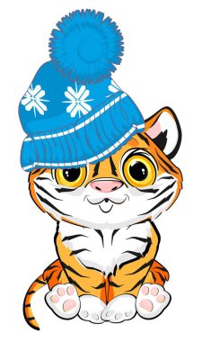 Kış şapkalı küçük bebek kaplan