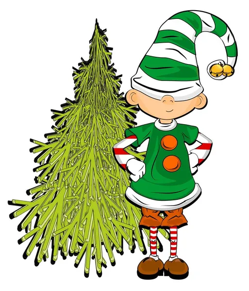 Schattig Elf Met Kerstboom — Stockfoto