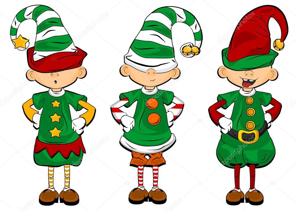 three different elfs stand together