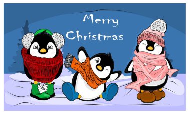 Bir dizi penguen ve Noel gecesi