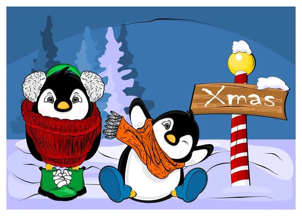 Uppsättning Pingviner Och Jul — Stockfoto