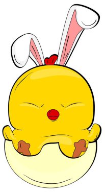 Küçük sarı civciv Paskalya tavşanı gibi