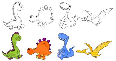 dört renkli ve renkli dinozor