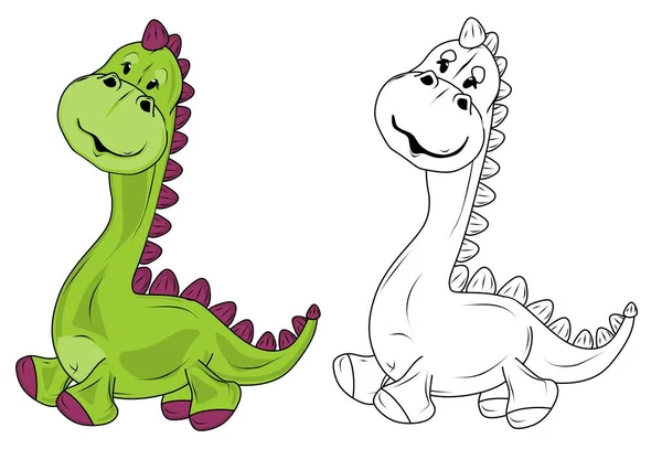 Dino Verde Con Dino Para Colorear —  Fotos de Stock