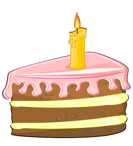 Kuchenstück Mit Gelber Kerze — Stockfoto