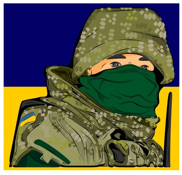ウクライナ兵と青と黄色の旗 — ストック写真