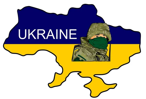 Ukrainsk Soldat Och Karta Över Landet — Stockfoto