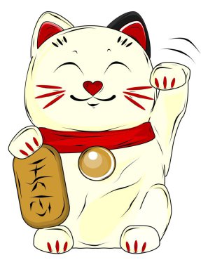 Gülümseyen maneki-neko kedisi merhaba de.